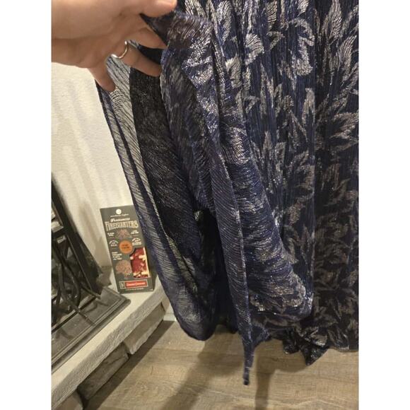 Betsy & Adam Women's One-Shoulder Metallic Floral Gown Blue Size 12 - Picture 5 of 14